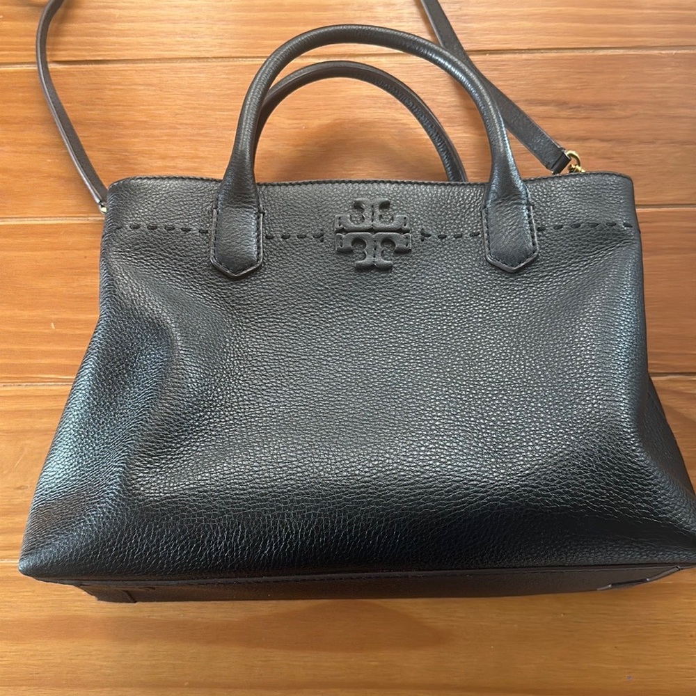 TORY BURCH Thea Black Pebble Leather Satchel Crossbody Purse